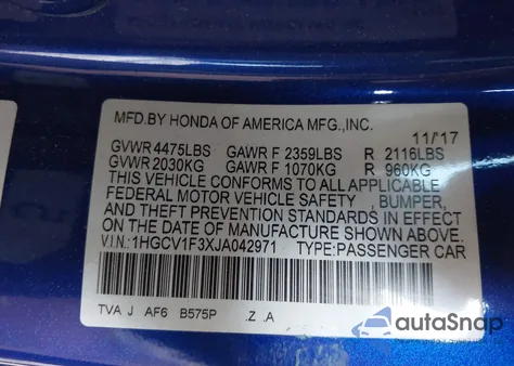 2018 Honda Accord Sport из США, поврежденный, VIN 1HGCV1F3XJA042971